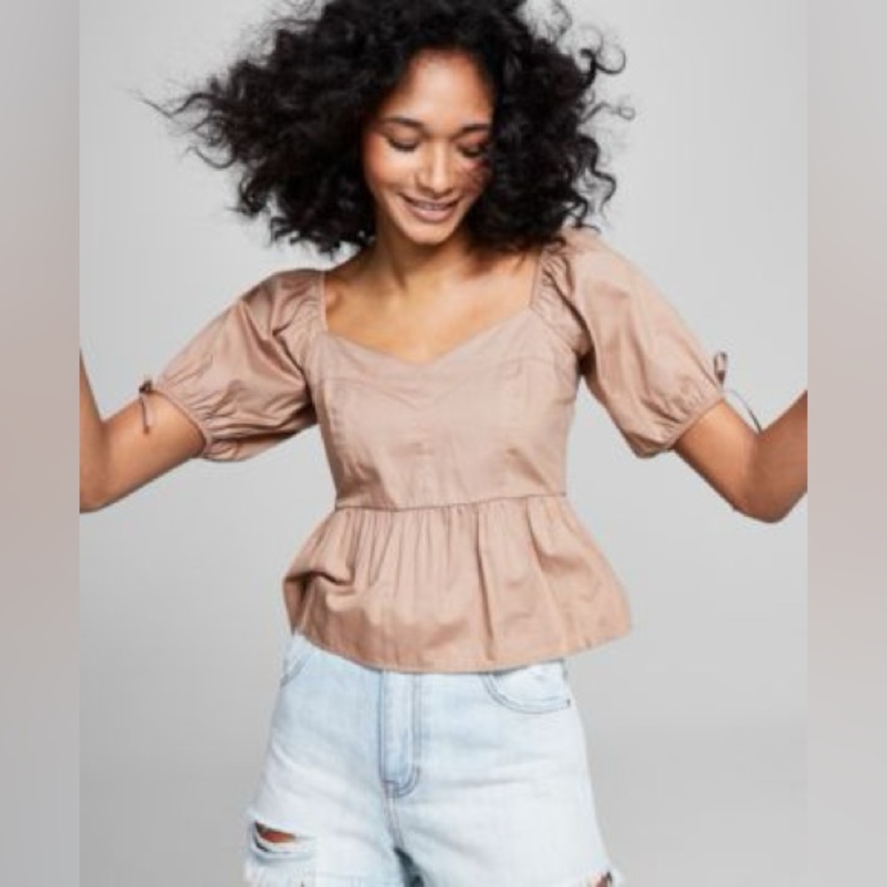 219M NWT And Now‎ This Women's Cotton Peplum-Hem Puffed-Sleeve Top - Size: XXL